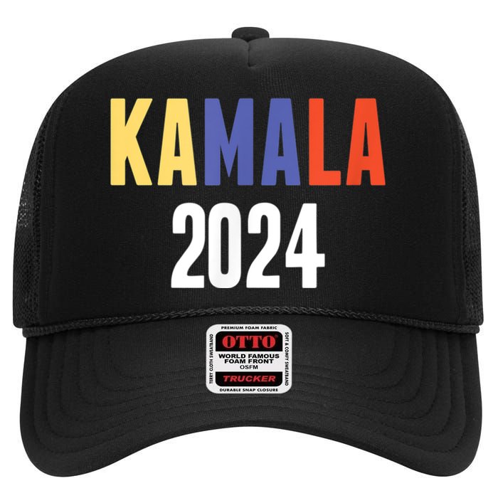 Kamala Harris 2024 For President Campaign High Crown Mesh Back Trucker Hat