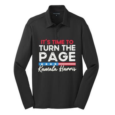 Kamala Harris 2024 ItS Time To Turn Page Silk Touch Performance Long Sleeve Polo