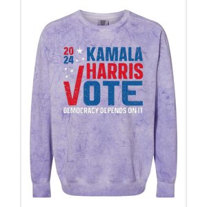 Kamala Harris 2024 Vote Democracy Depends On It Colorblast Crewneck Sweatshirt