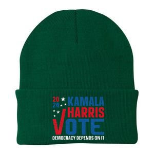 Kamala Harris 2024 Vote Democracy Depends On It Knit Cap Winter Beanie