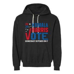 Kamala Harris 2024 Vote Democracy Depends On It Garment-Dyed Fleece Hoodie