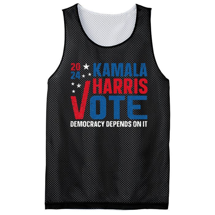 Kamala Harris 2024 Vote Democracy Depends On It Mesh Reversible Basketball Jersey Tank