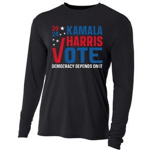 Kamala Harris 2024 Vote Democracy Depends On It Cooling Performance Long Sleeve Crew