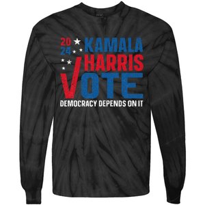 Kamala Harris 2024 Vote Democracy Depends On It Tie-Dye Long Sleeve Shirt