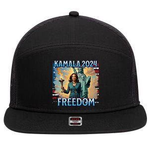 Kamala Harris 2024 For President Campaign Lady Liberty Torch 7 Panel Mesh Trucker Snapback Hat