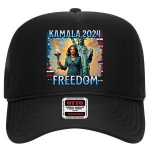 Kamala Harris 2024 For President Campaign Lady Liberty Torch High Crown Mesh Back Trucker Hat