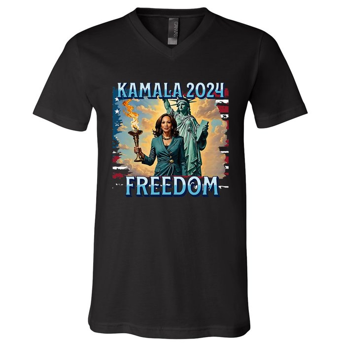 Kamala Harris 2024 For President Campaign Lady Liberty Torch V-Neck T-Shirt