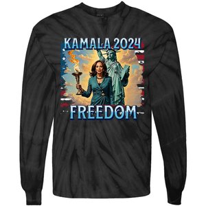 Kamala Harris 2024 For President Campaign Lady Liberty Torch Tie-Dye Long Sleeve Shirt