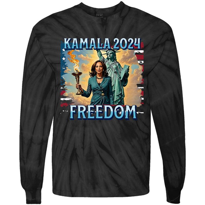 Kamala Harris 2024 For President Campaign Lady Liberty Torch Tie-Dye Long Sleeve Shirt