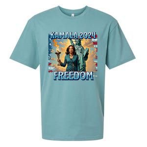 Kamala Harris 2024 For President Campaign Lady Liberty Torch Sueded Cloud Jersey T-Shirt