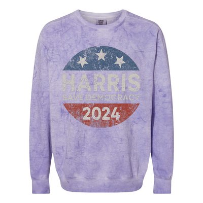 Kamala Harris 2024 Save Democracy Retro Button Election 2024 Colorblast Crewneck Sweatshirt