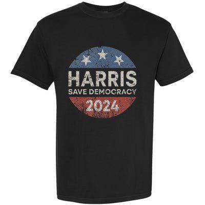 Kamala Harris 2024 Save Democracy Retro Button Election 2024 Garment-Dyed Heavyweight T-Shirt