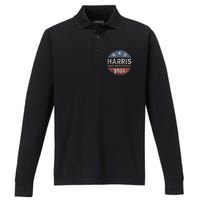 Kamala Harris 2024 Save Democracy Retro Button Election 2024 Performance Long Sleeve Polo