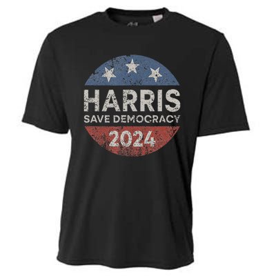 Kamala Harris 2024 Save Democracy Retro Button Election 2024 Cooling Performance Crew T-Shirt