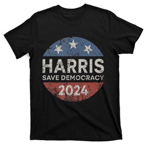 Kamala Harris 2024 Save Democracy Retro Button Election 2024 T-Shirt