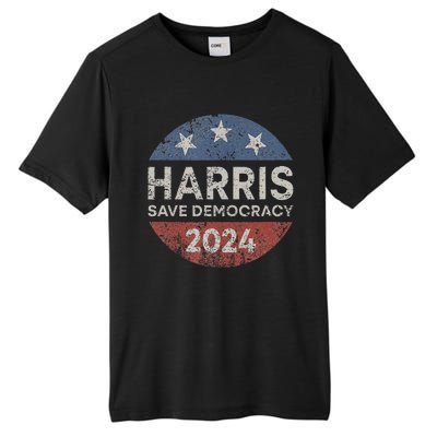 Kamala Harris 2024 Save Democracy Retro Button Election 2024 Tall Fusion ChromaSoft Performance T-Shirt