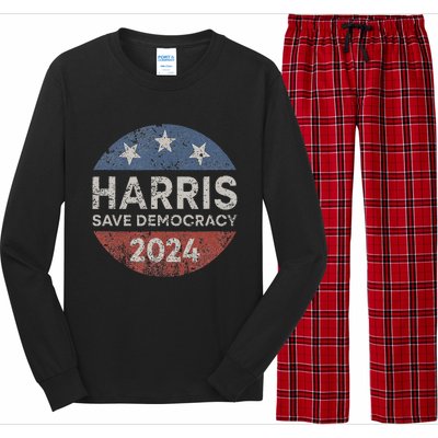 Kamala Harris 2024 Save Democracy Retro Button Election 2024 Long Sleeve Pajama Set