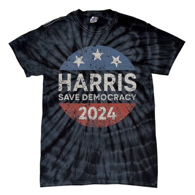 Kamala Harris 2024 Save Democracy Retro Button Election 2024 Tie-Dye T-Shirt