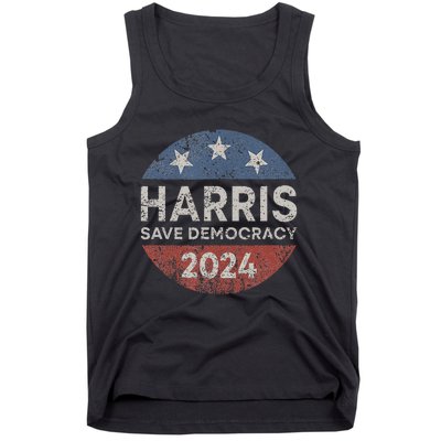 Kamala Harris 2024 Save Democracy Retro Button Election 2024 Tank Top