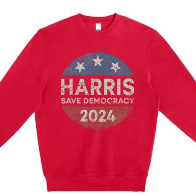 Kamala Harris 2024 Save Democracy Retro Button Election 2024 Premium Crewneck Sweatshirt