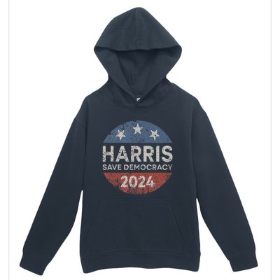 Kamala Harris 2024 Save Democracy Retro Button Election 2024 Urban Pullover Hoodie