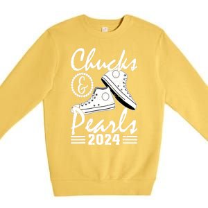 Kamala Harris 2024 Usa Election Chucks And Pearls 2024 Gift Premium Crewneck Sweatshirt