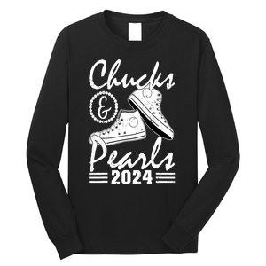 Kamala Harris 2024 Usa Election Chucks And Pearls 2024 Gift Long Sleeve Shirt