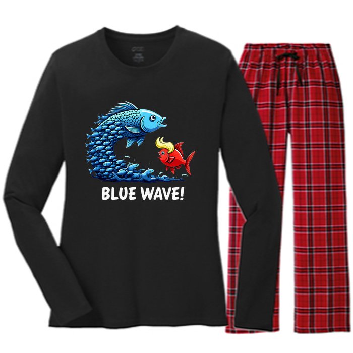 Kamala Harris 2024 Blue Wave Women's Long Sleeve Flannel Pajama Set 