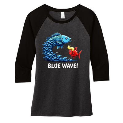 Kamala Harris 2024 Blue Wave Women's Tri-Blend 3/4-Sleeve Raglan Shirt