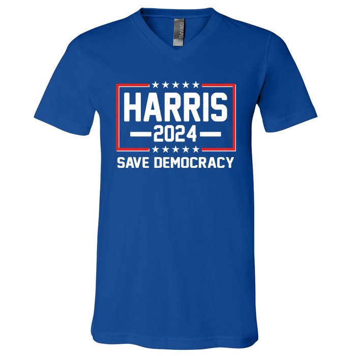 Kamala Harris 2024 Save Democracy V-Neck T-Shirt