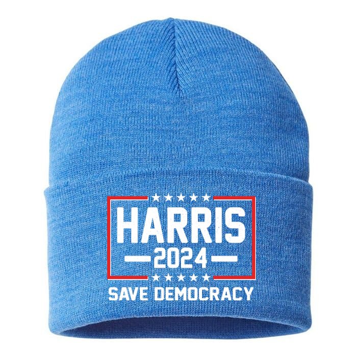 Kamala Harris 2024 Save Democracy Sustainable Knit Beanie