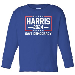 Kamala Harris 2024 Save Democracy Toddler Long Sleeve Shirt