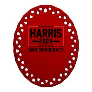 Kamala Harris 2024 Save Democracy Ceramic Oval Ornament