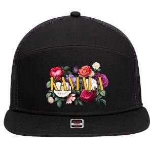 Kamala Harris 2024 Cute Beautiful Floral Flowers 7 Panel Mesh Trucker Snapback Hat