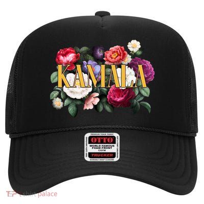Kamala Harris 2024 Cute Beautiful Floral Flowers High Crown Mesh Back Trucker Hat