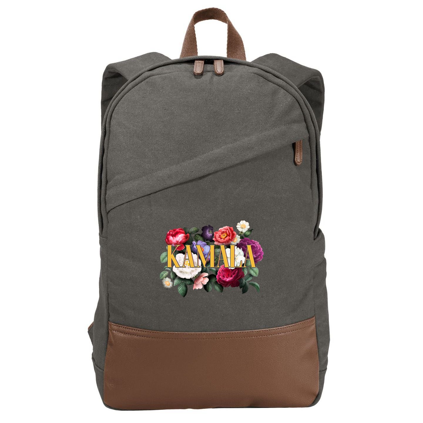 Kamala Harris 2024 Cute Beautiful Floral Flowers Cotton Canvas Backpack