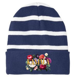 Kamala Harris 2024 Cute Beautiful Floral Flowers Striped Beanie with Solid Band