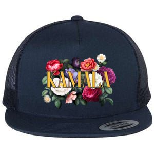 Kamala Harris 2024 Cute Beautiful Floral Flowers Flat Bill Trucker Hat