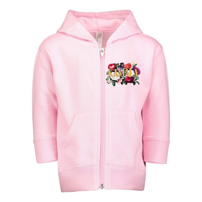 Kamala Harris 2024 Cute Beautiful Floral Flowers Toddler Zip Fleece Hoodie