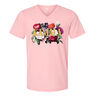 Kamala Harris 2024 Cute Beautiful Floral Flowers V-Neck T-Shirt