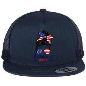 Kamala Harris 2024 President Women America Flag Vote Gift Flat Bill Trucker Hat