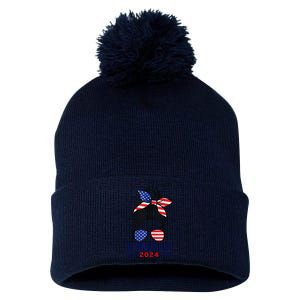 Kamala Harris 2024 President Women America Flag Vote Gift Pom Pom 12in Knit Beanie