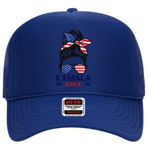 Kamala Harris 2024 President Women America Flag Vote Gift High Crown Mesh Back Trucker Hat