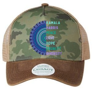 Kamala Harris 2024. Peace Love Hope Equality Diversity Gift Legacy Tie Dye Trucker Hat