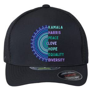 Kamala Harris 2024. Peace Love Hope Equality Diversity Gift Flexfit Unipanel Trucker Cap