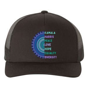 Kamala Harris 2024. Peace Love Hope Equality Diversity Gift Yupoong Adult 5-Panel Trucker Hat