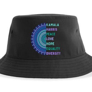 Kamala Harris 2024. Peace Love Hope Equality Diversity Gift Sustainable Bucket Hat