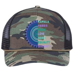 Kamala Harris 2024. Peace Love Hope Equality Diversity Gift Retro Rope Trucker Hat Cap