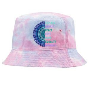 Kamala Harris 2024. Peace Love Hope Equality Diversity Gift Tie-Dyed Bucket Hat