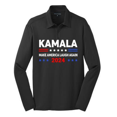 Kamala Harris 2024 Make America Laugh Agin Silk Touch Performance Long Sleeve Polo